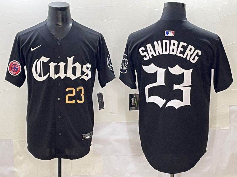 Men 2025 Chicago Cubs #23 Sandberg Black Five generations Joint Name Nike MLB Jersey style 9